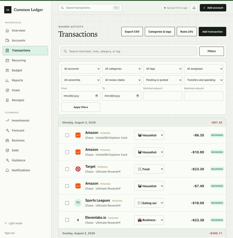 common ledger screenshot